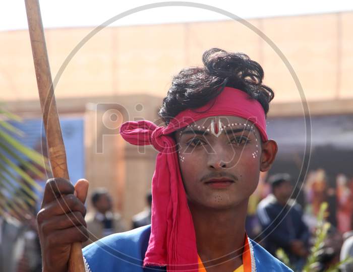 Portrait of an Indian with Make during a Performance
