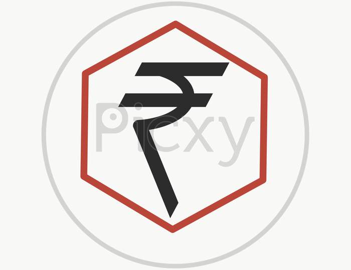 Black Color Rupee Sign In Red Hexagon