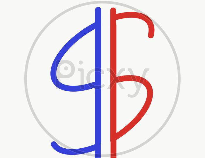 Blue And Red Dollar Sign With White Background