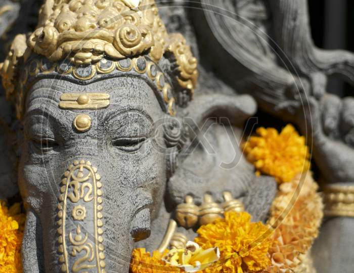 Close Up Picture Of A Ganesha Stone Statue