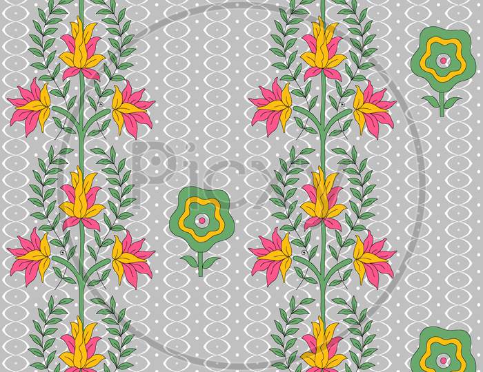Seamless Colorful Floral Design Grey Background