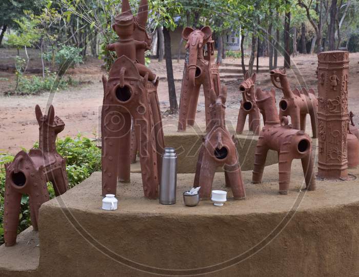 Bhopal, Madhya Pradesh/India : January 15, 2020 - Tribal Earthen Handicraft At Manav Sangrahalaya, Bhopal