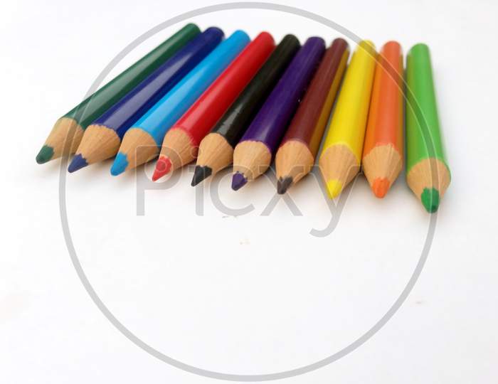 multi colored pencil isolated on white background