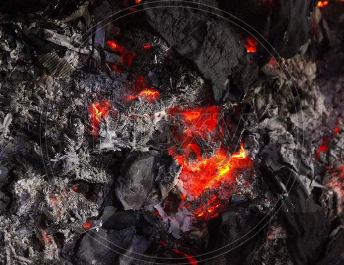 Close up shot of Coal with Fire