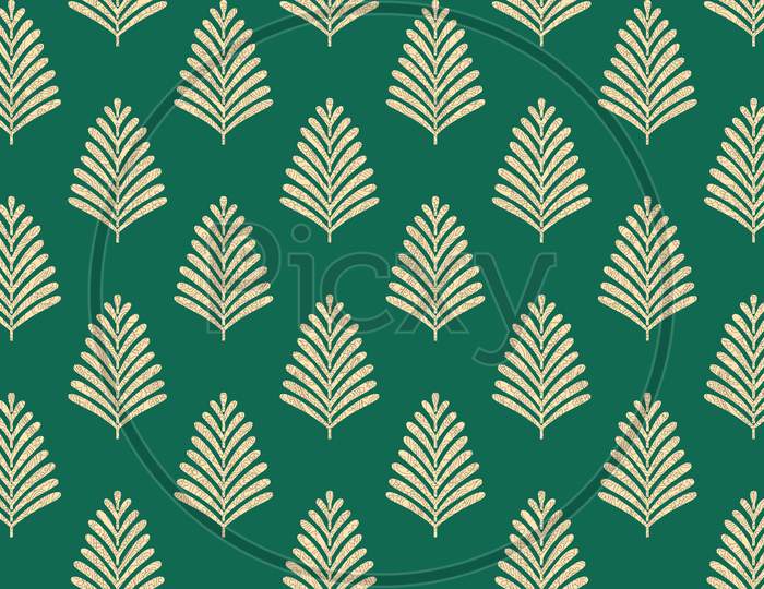 Seamless Geometric Leaves Pattern With Green Background