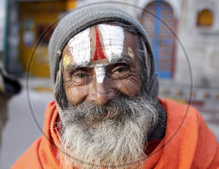Portrait of a Old Indian Hindu Sadhu or Baba
