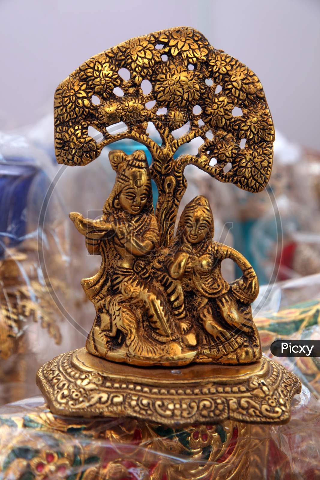 Selective Focus on Radha Krishna Idol