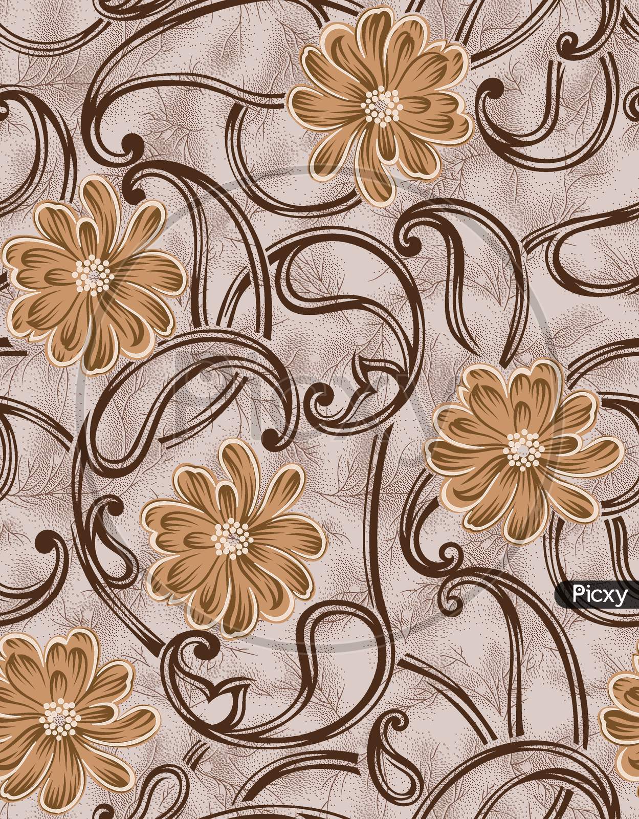Seamless Vintage Flower Paisley With Texture Background
