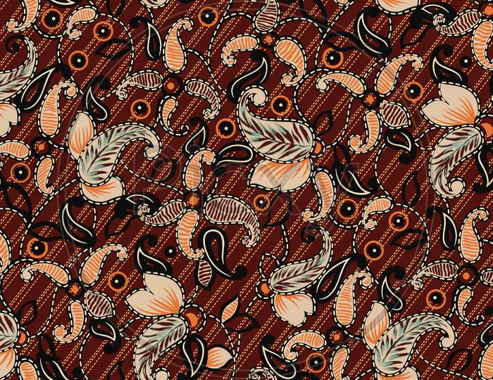 Seamless Antique Paisley Pattern With Orange Background
