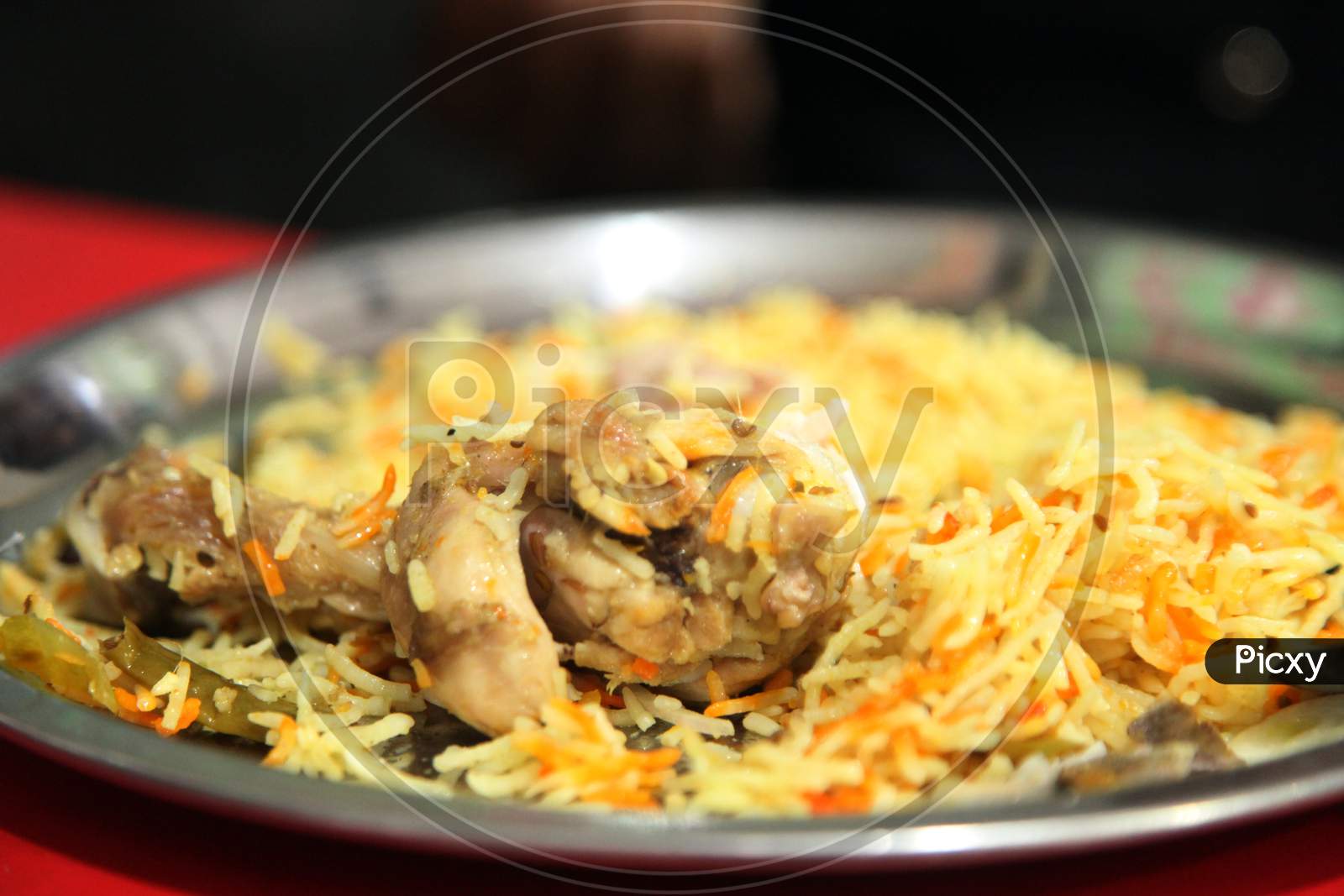 Close up shot of Chicken Biriyani in a Plate