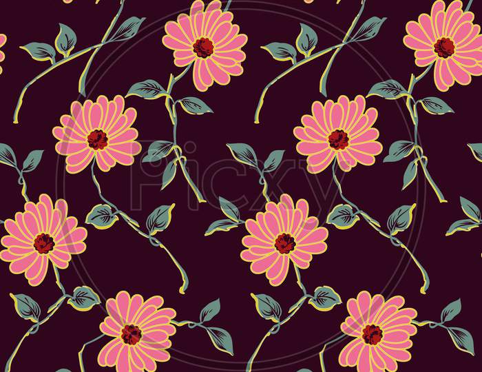 Seamless Classical Flower Pattern With Marun Background