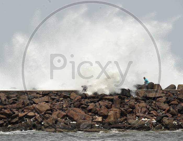 High Tide At Kasimedu Fishing Harbour In Chennai Due To Super Cyclone Amphan, Chennai, India. May 23, 2020