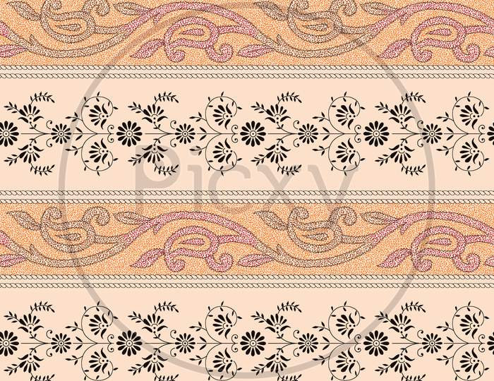 Seamless Paisley Border With Floral Background