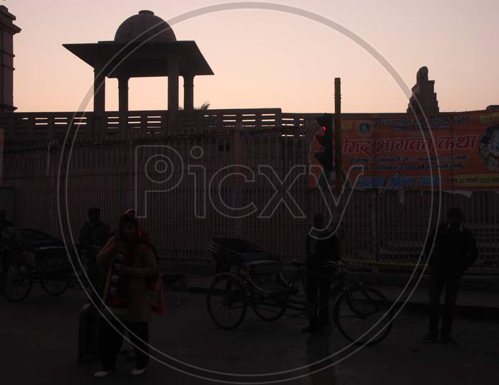 People with Rickshaws near the railway station in Varanasi