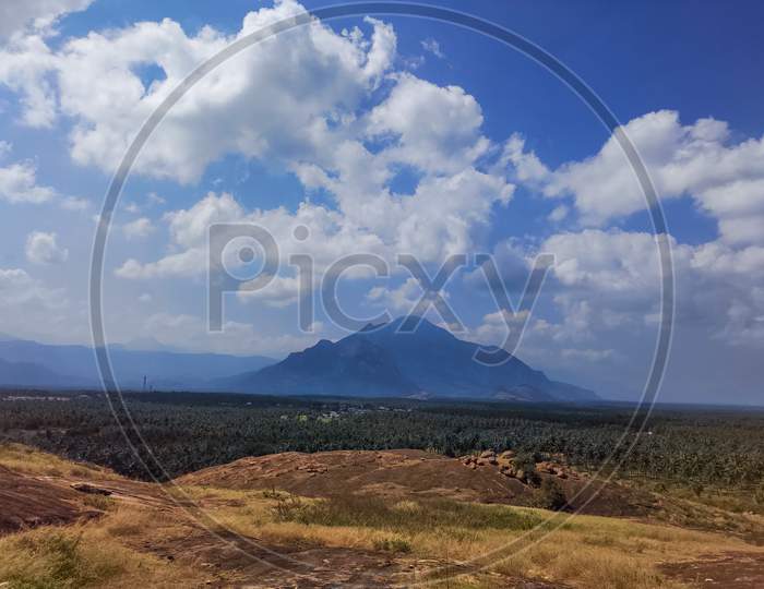 View of a mountain with blue sky