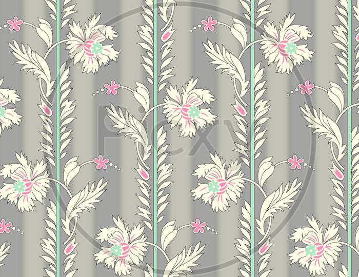 Seamless Beautiful Flower Pattern With Grey Shades Background