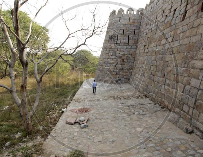 Stone Wall in Tughlakabad Fort in New Delhi