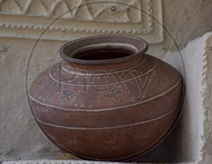 Earthen Pot Or Clay Pot Or Matka Or Matki Used In Indian Subcontinent As A Water Cooler