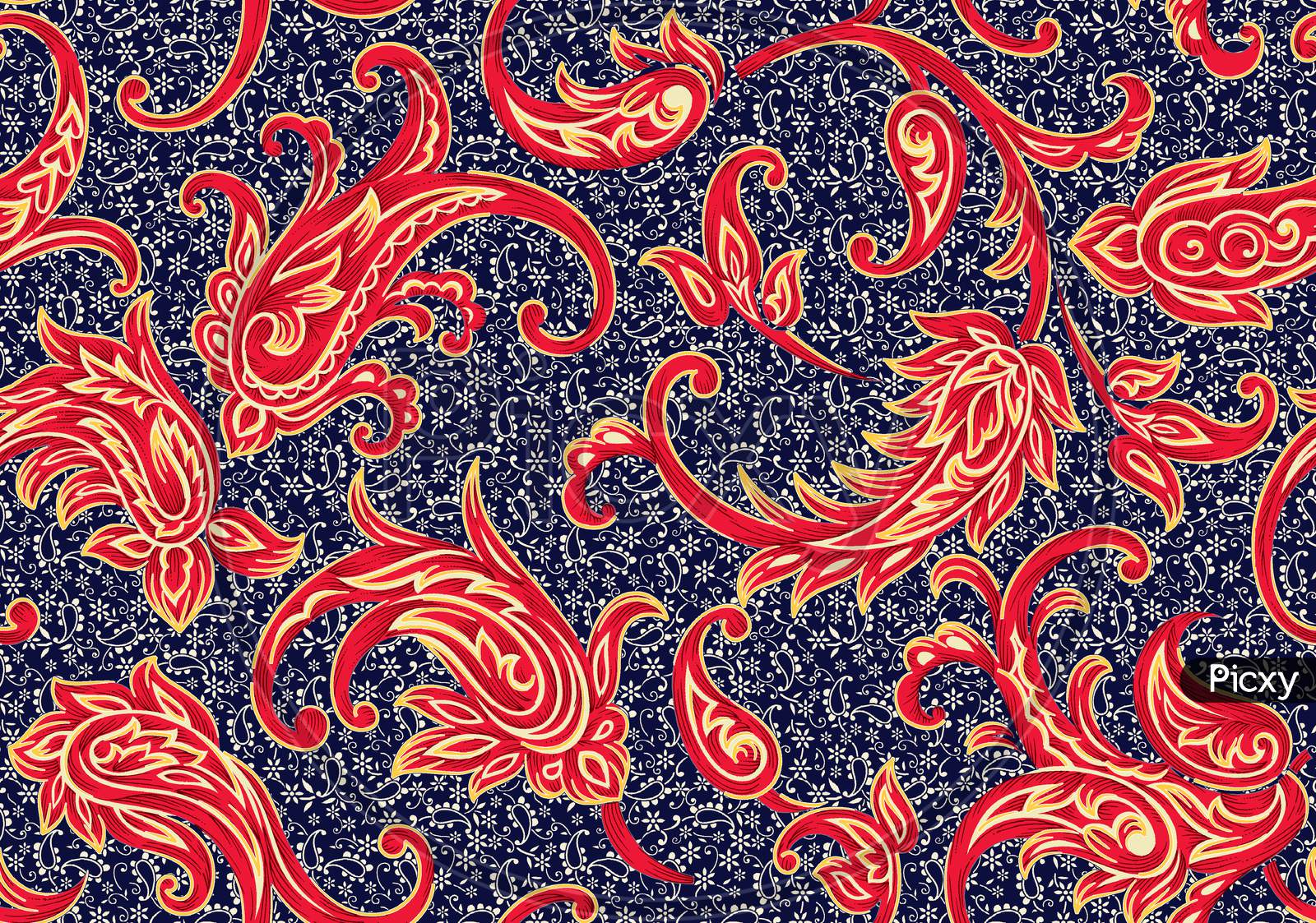Seamless Antique Paisley Pattern With Navy Background