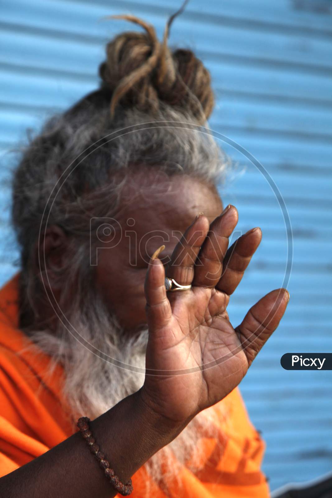 Selective Focus on Old Indian Hindu Sadhu or Baba's Palm