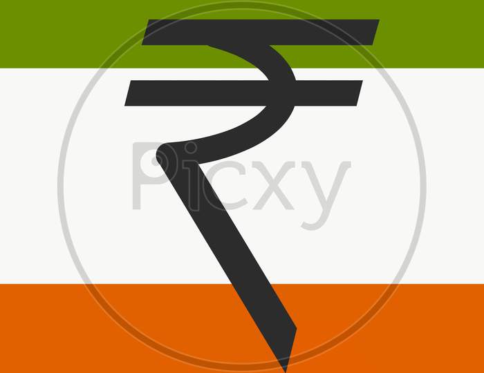Black Rupee Sign With Indian Flag In Background