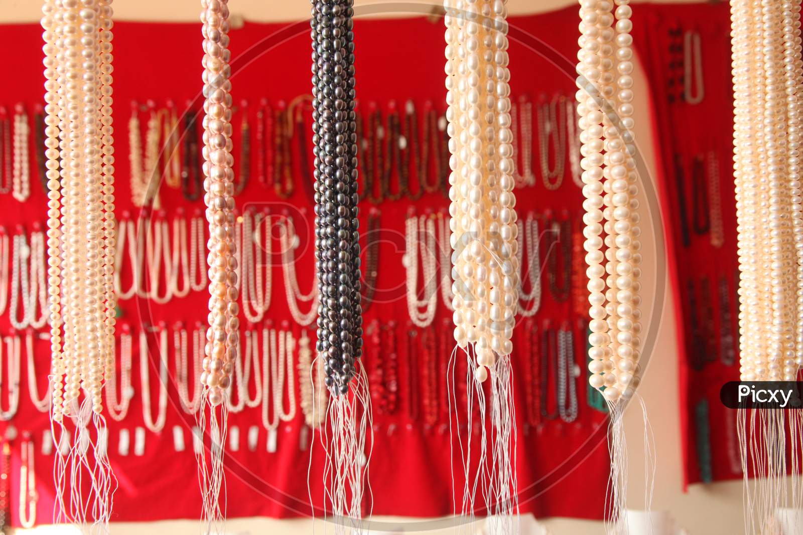 Selective Focus on Hanging Pearl Chains