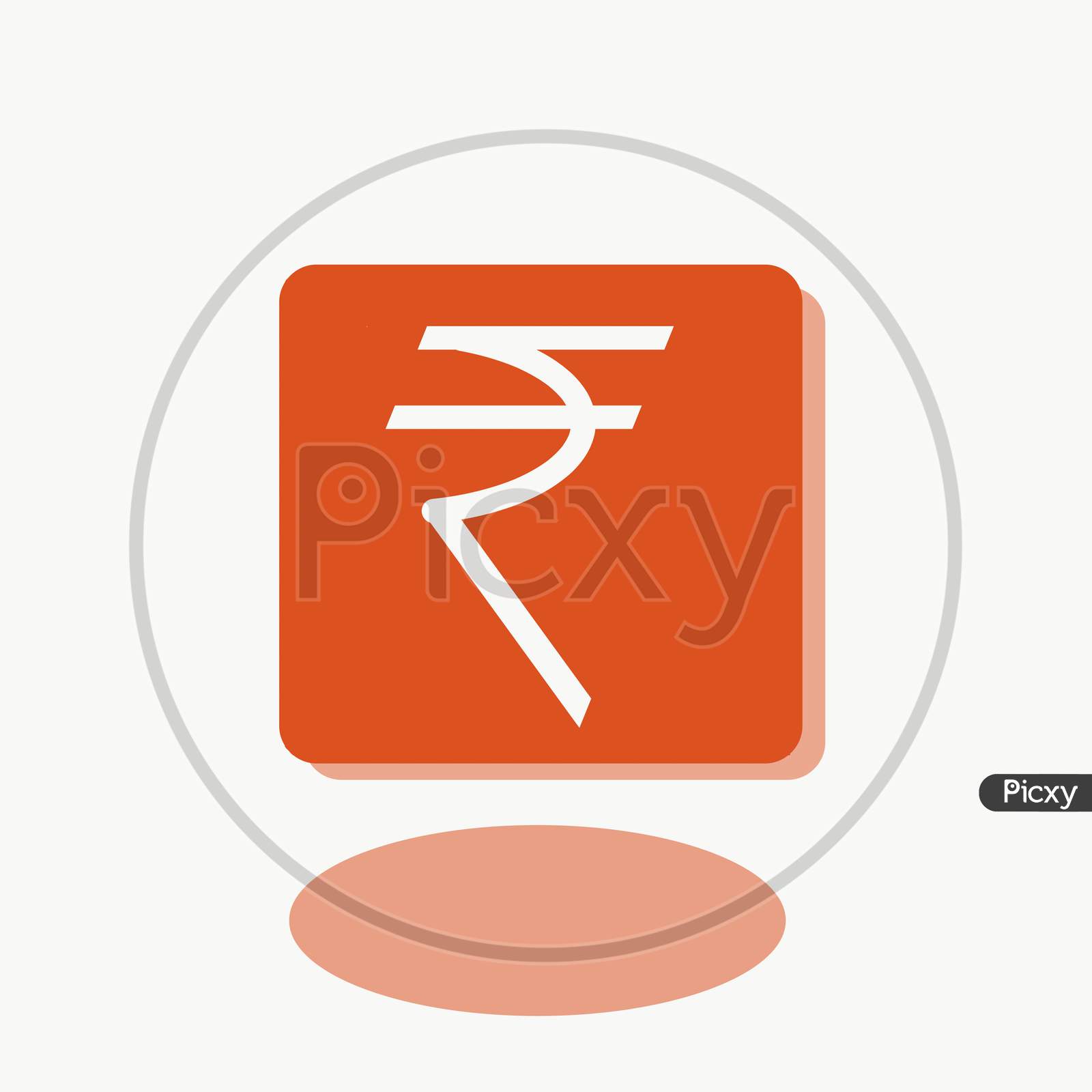 White Color Rupee Sign With Orange Cubes And Shadow
