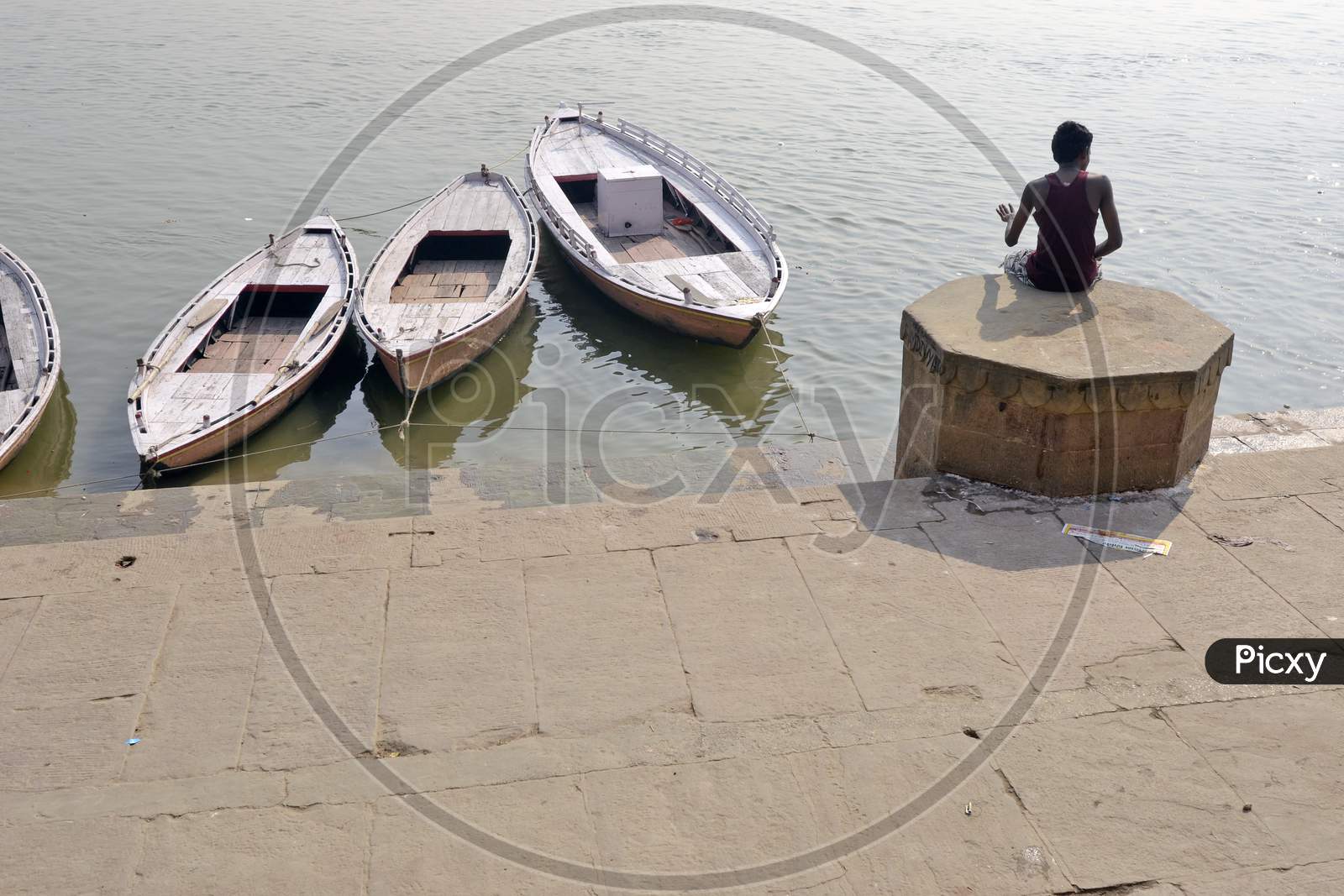 boats on ganga river varanasi uttar pradesh india