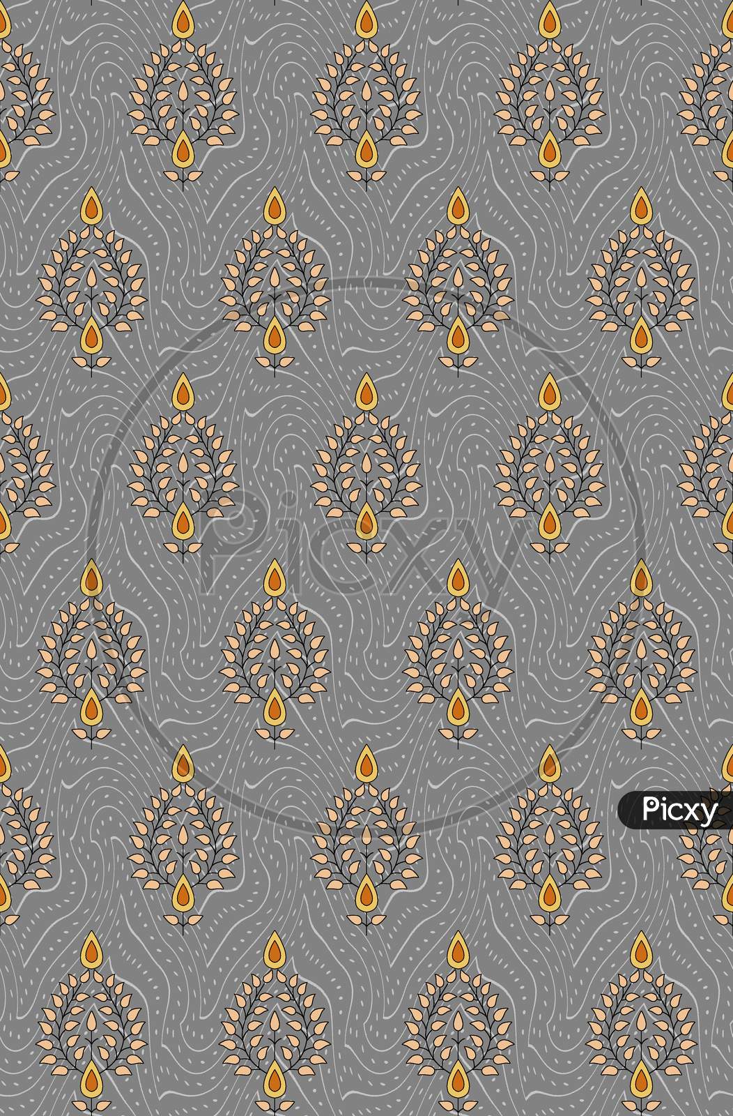 Seamless Mughal Motif With Grey Digital Background
