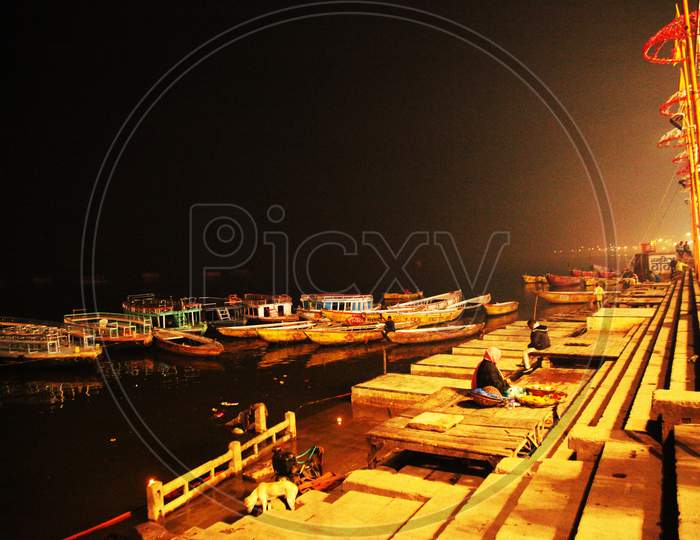 Parked Boats in River Ganga in Varanasi