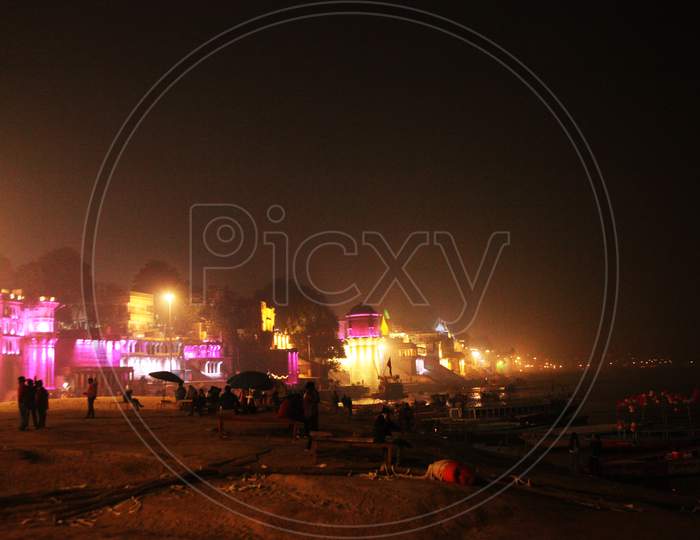 Night View of Ganga mahal ghat in Varanasi