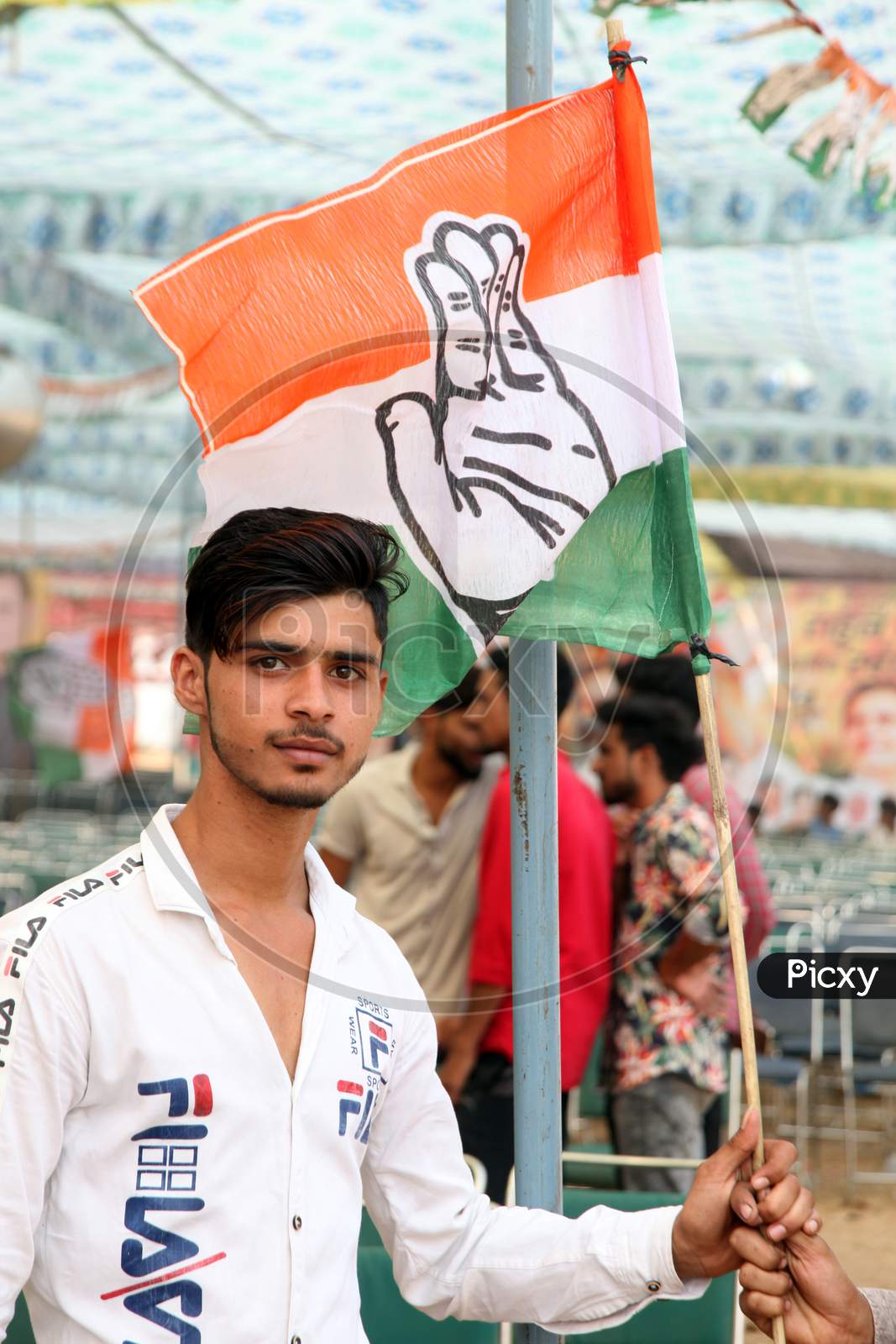 Portrait of a Congress Party Supporter with Flag