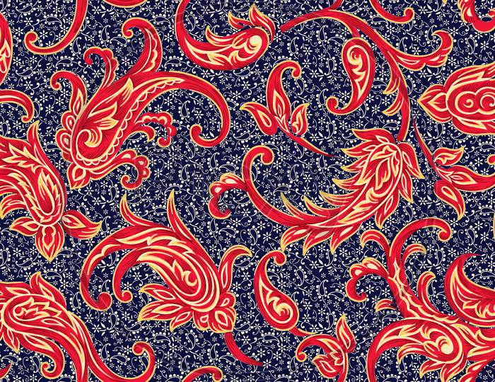 Seamless Antique Paisley Pattern With Navy Background