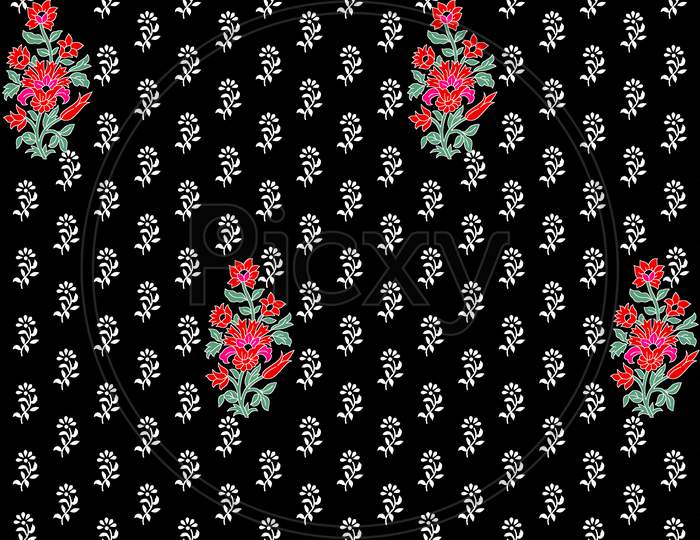 Seamless Mughal Flower With Black Background