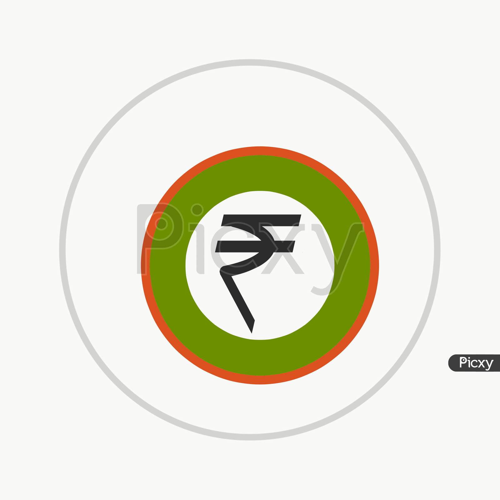 Black Rupee Sign In Green And Orange Circle