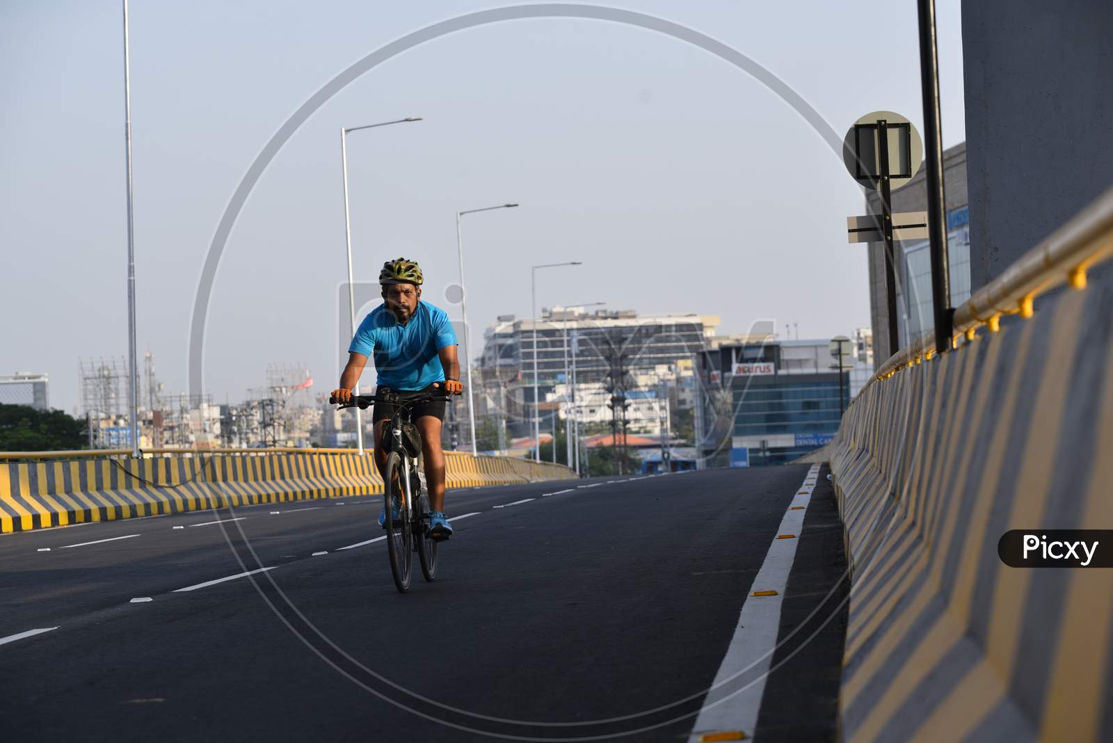 a man seen cycling on the flyover