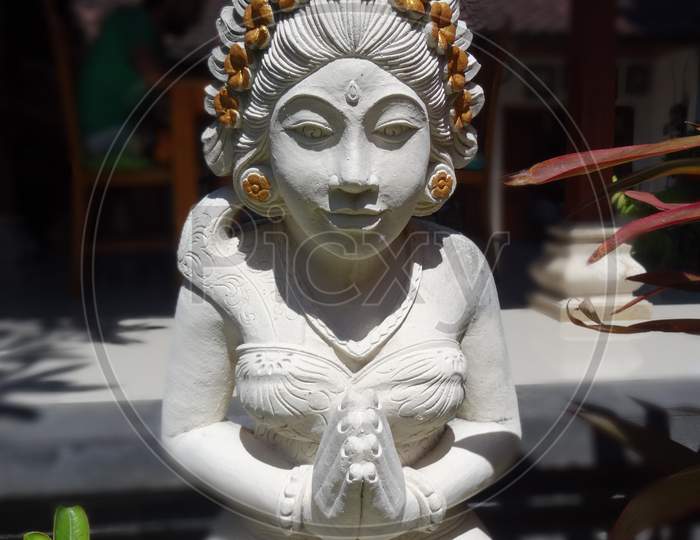 White Female Balinese Stone Statue