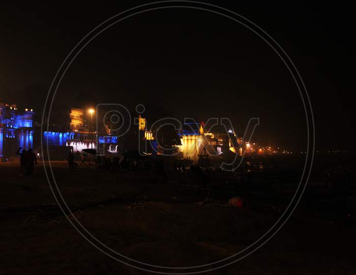 Night View of Ganga mahal ghat in Varanasi