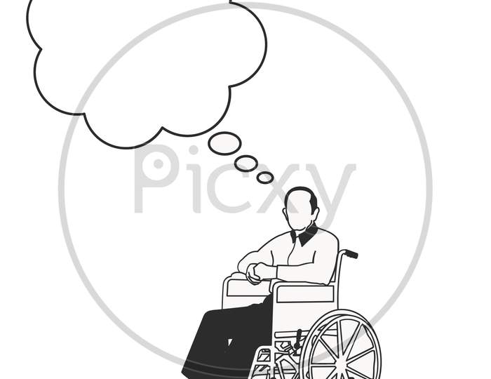 A Man Sitting On Wheel Chair Over White Background