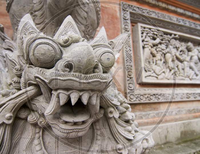 Close Up Of A Typical Balinese Stone Statue
