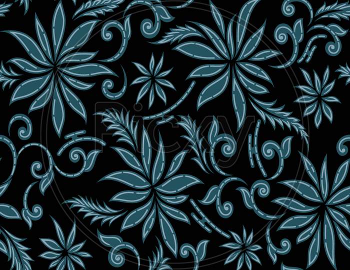 Seamless Bold Vintage Flower Pattern With Black Background