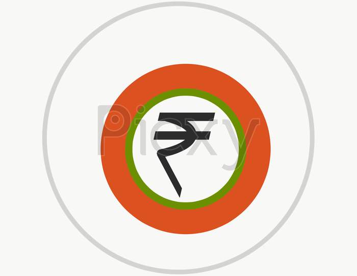 Black Rupee Sign In Green And Orange Circle