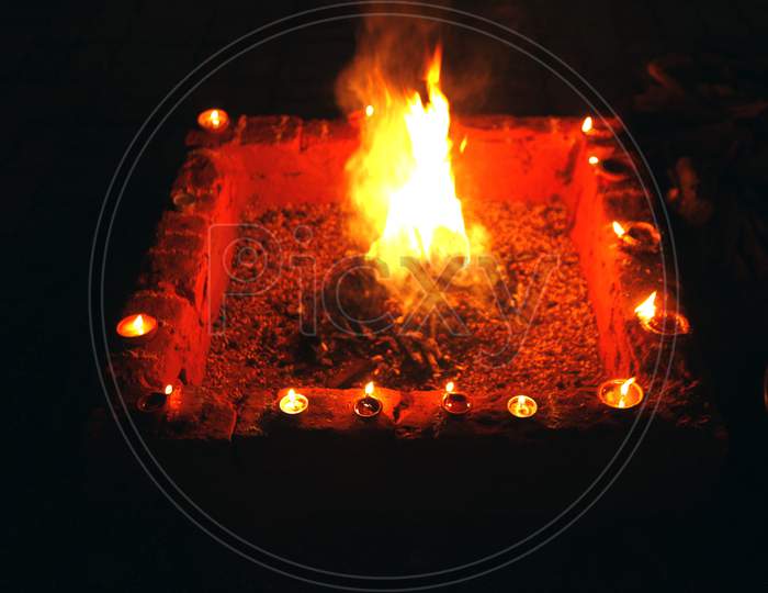 Close up shot of Homam with Fire