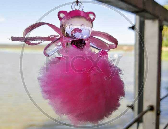 Small Teddy Bear Key Tag Hang On The Square Steel Bar.