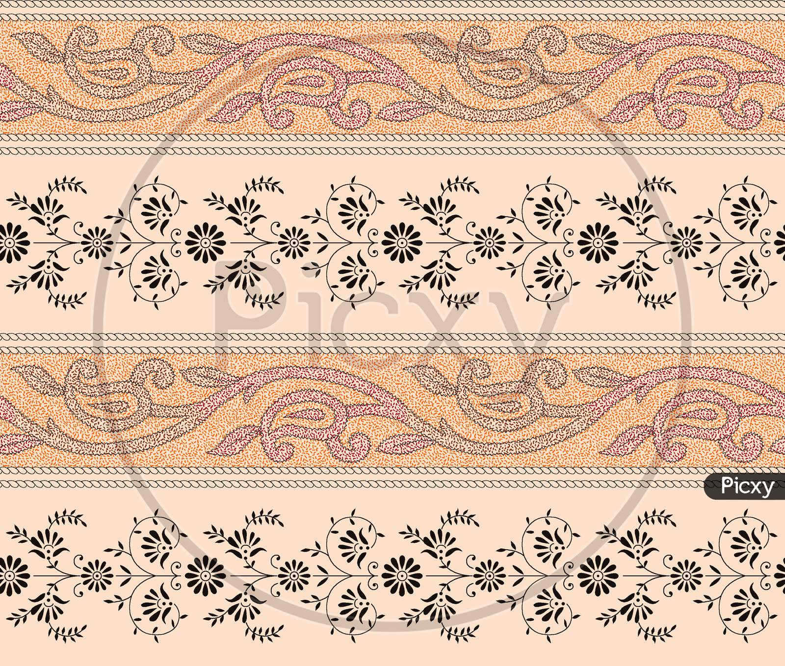 Seamless Paisley Border With Floral Background