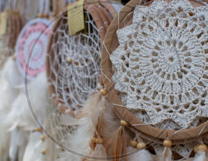 Many Dreamcatcher Hanging At Market Stall