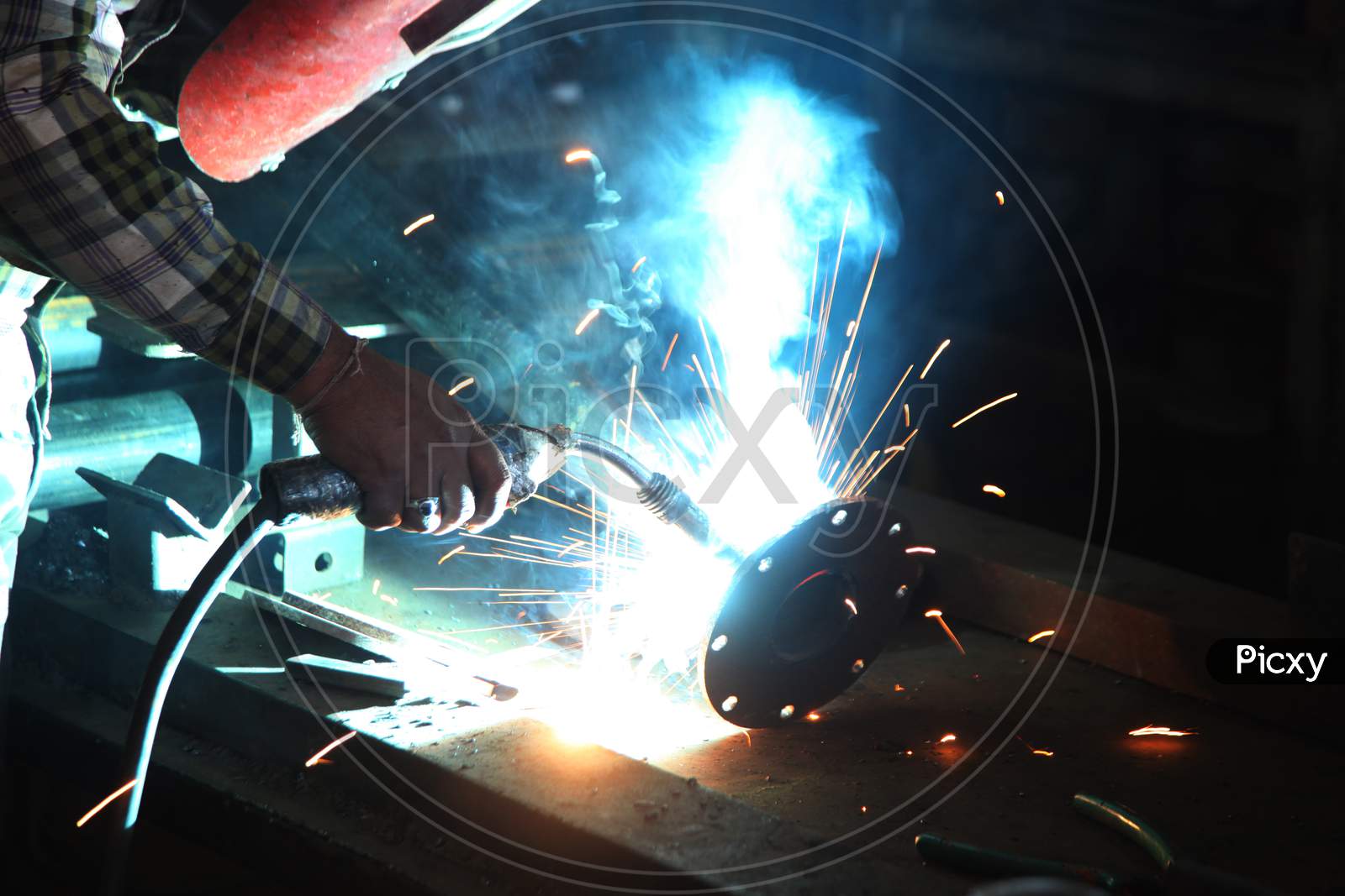 Close up shot of a Person doing Welding