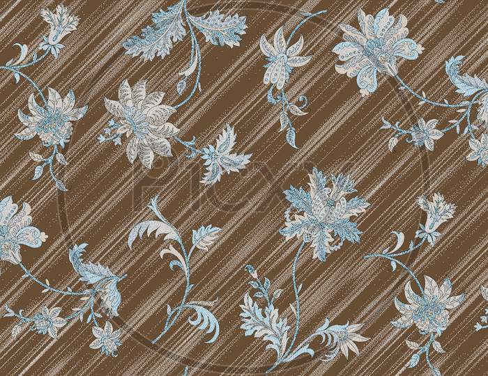 Seamless Floral Flower With Cross Stripe Background