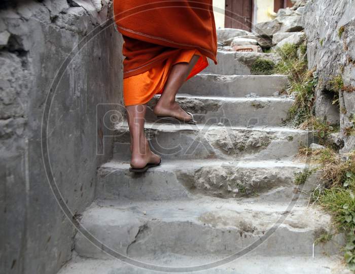Close up shot of an Indian Hindu Sadhu or Baba's Feet