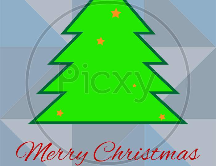 Merry Christmas Typography Below A Christmas Tree On Seamless Triangle Background.